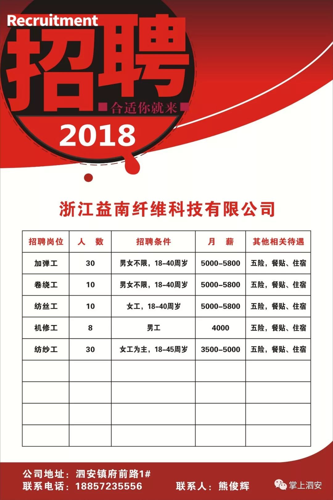 2018年最新招聘信息